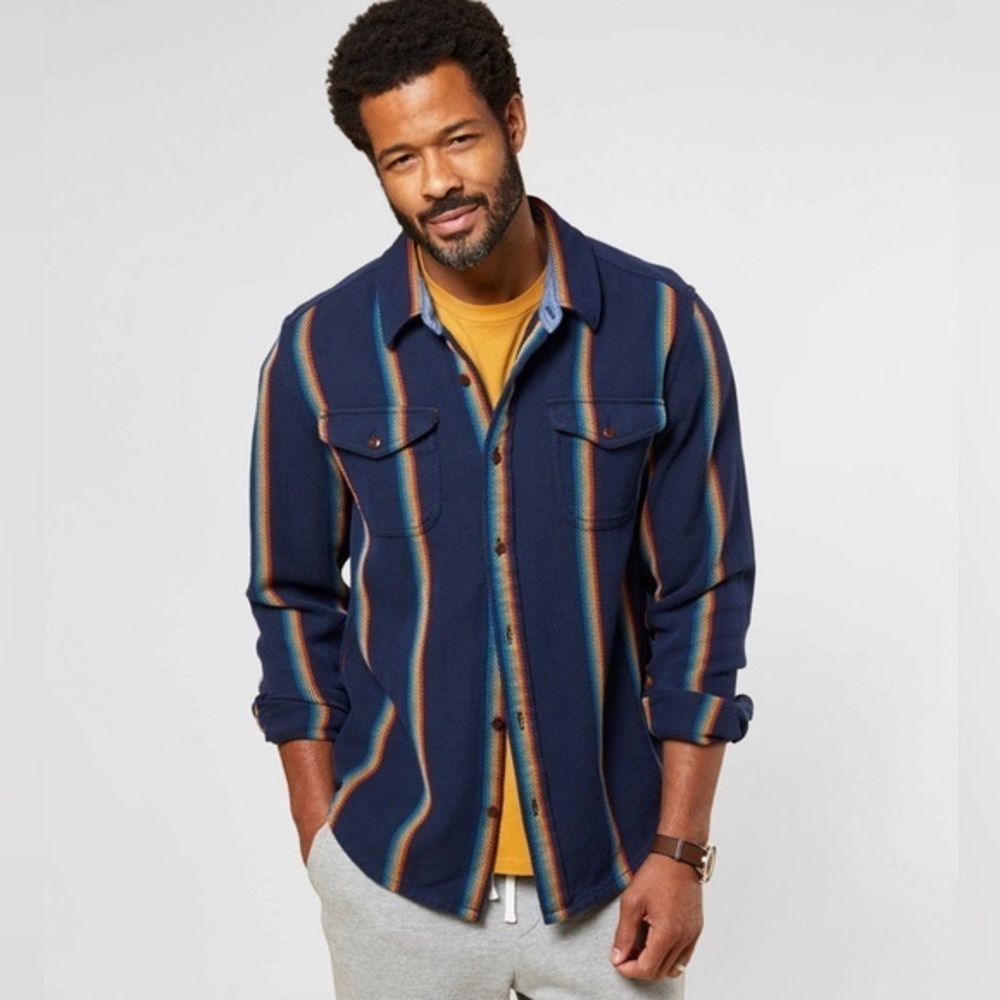 NWT Outerknown Blanket Shirt Button Up Marine Rainbow Size Medium